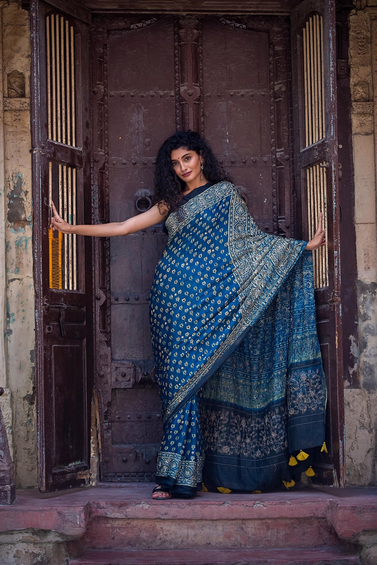AJARAKH BLOCK PRINT IN MODAL SILK SAREE BSA 1081