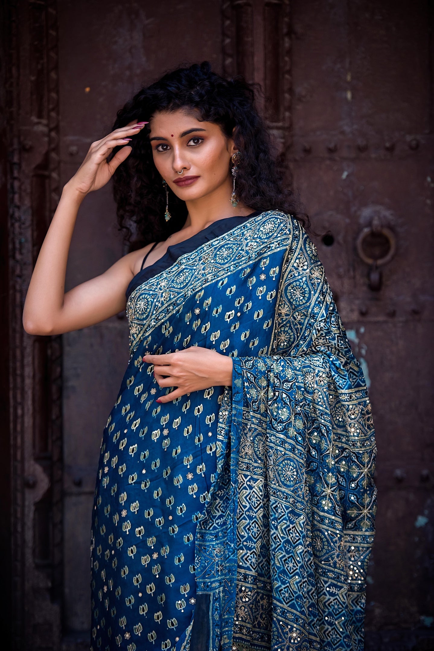 AJARAKH BLOCK PRINT IN MODAL SILK SAREE BSA 1081