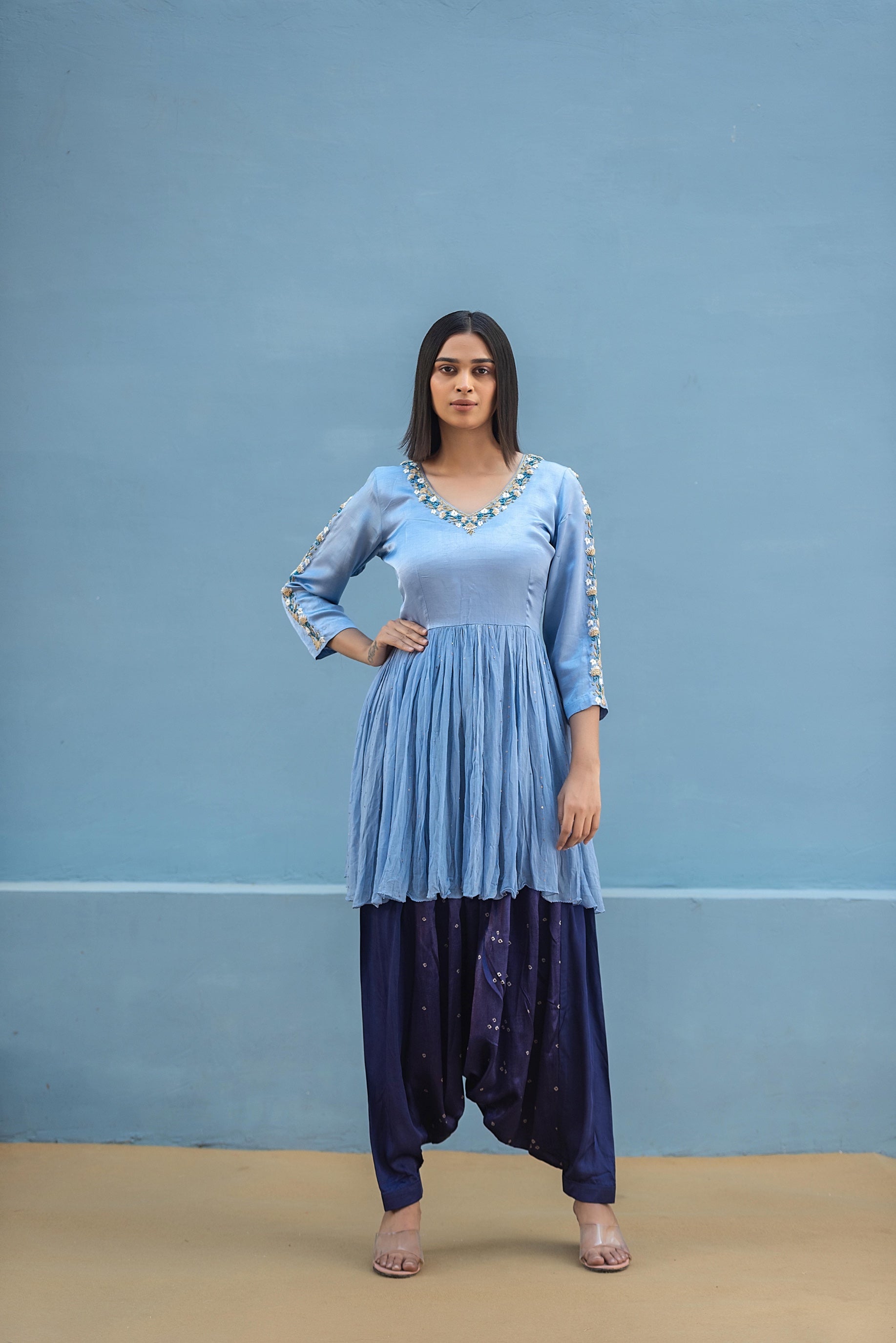 Powder Blue Dhoti Set | SP 031