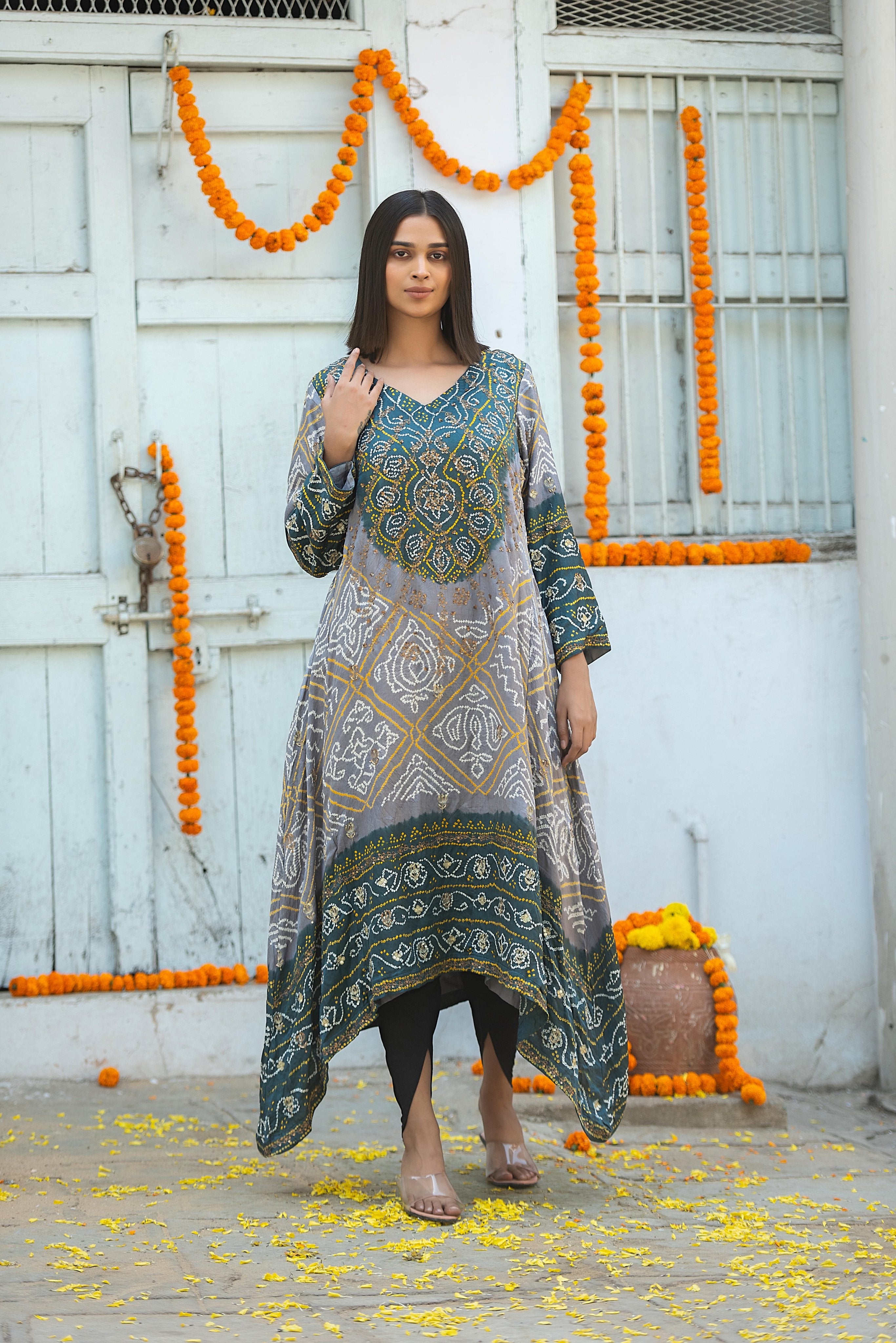 Two Tone bandhej suit | SP 026