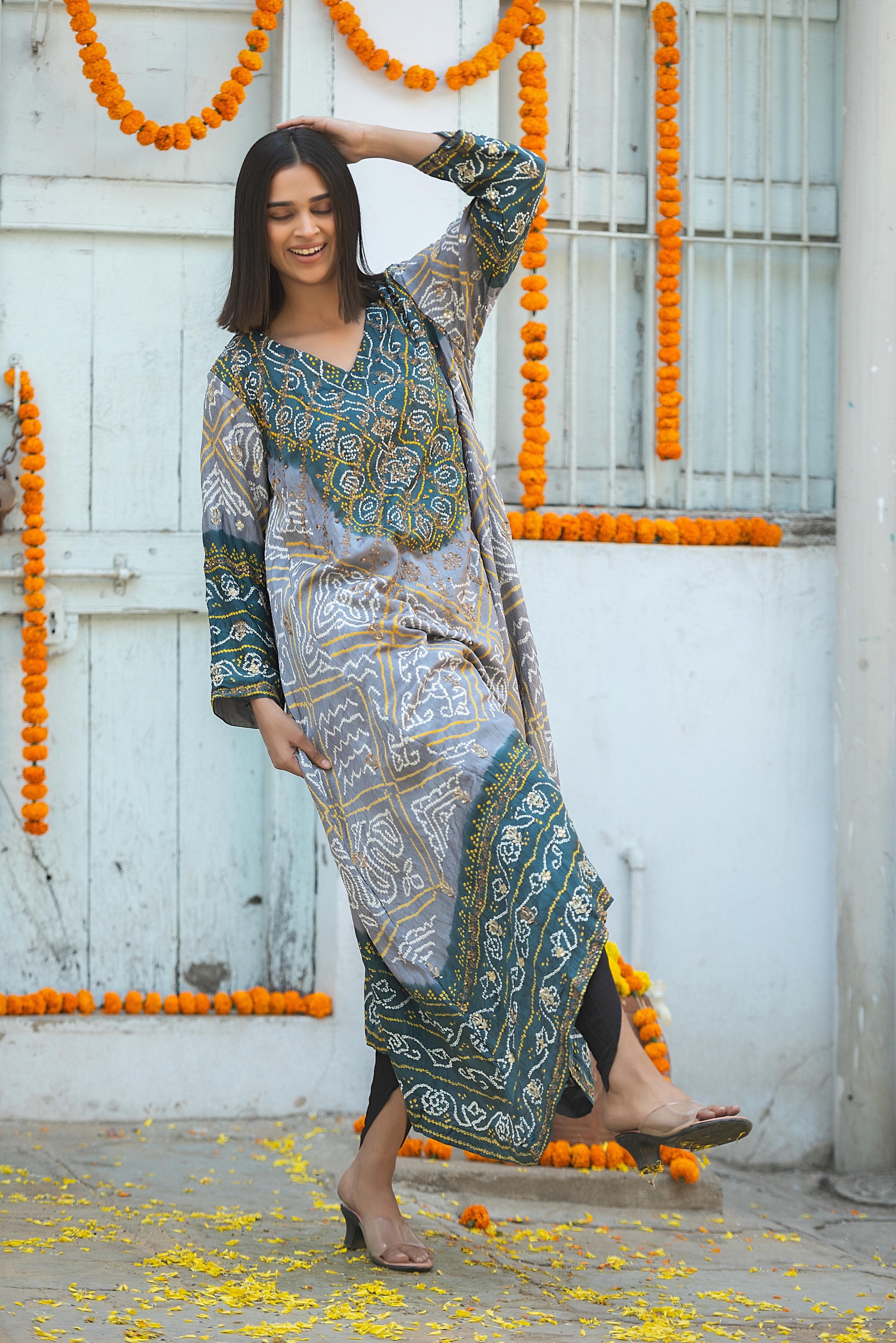 Two Tone bandhej suit | SP 026
