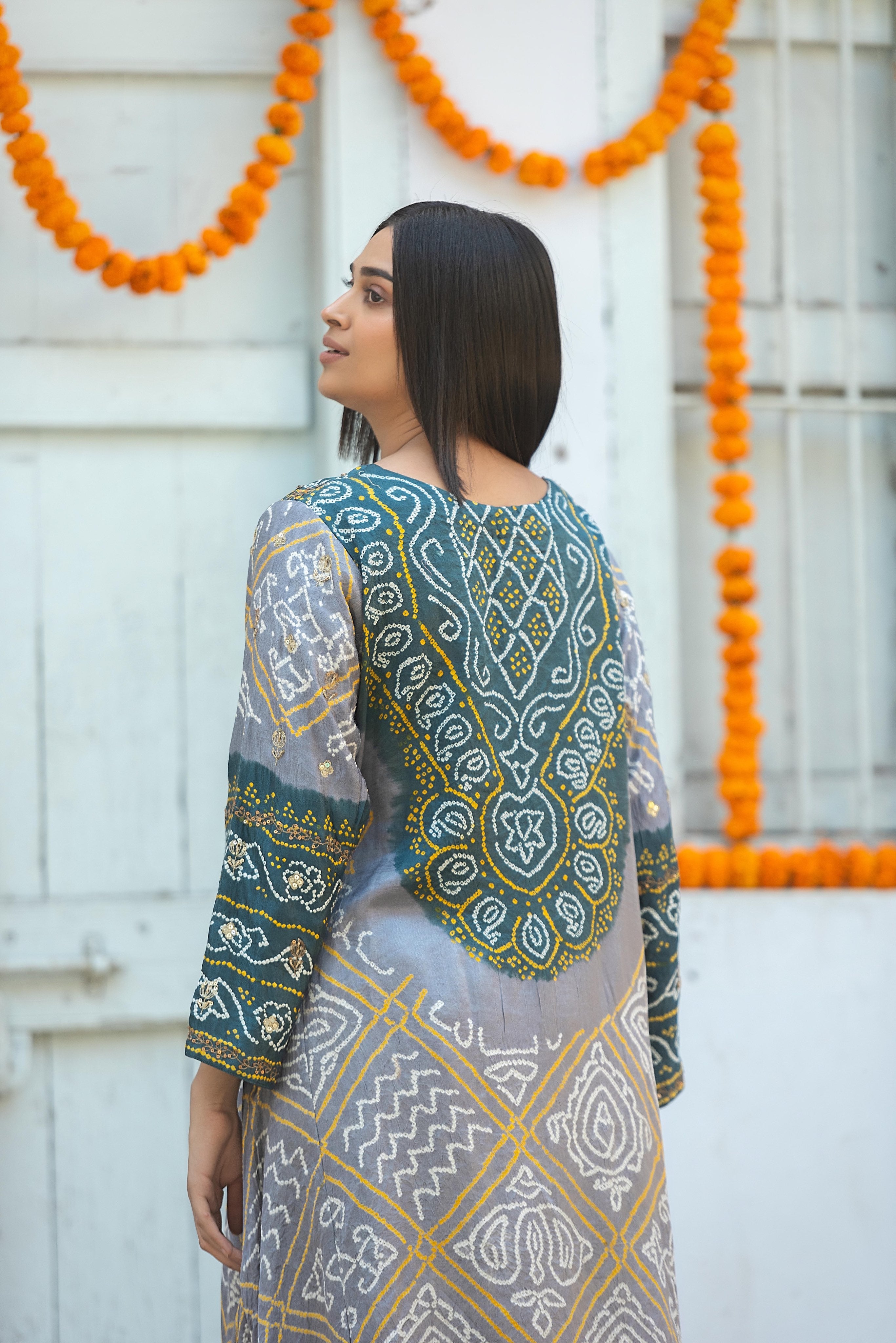 Two Tone bandhej suit | SP 026