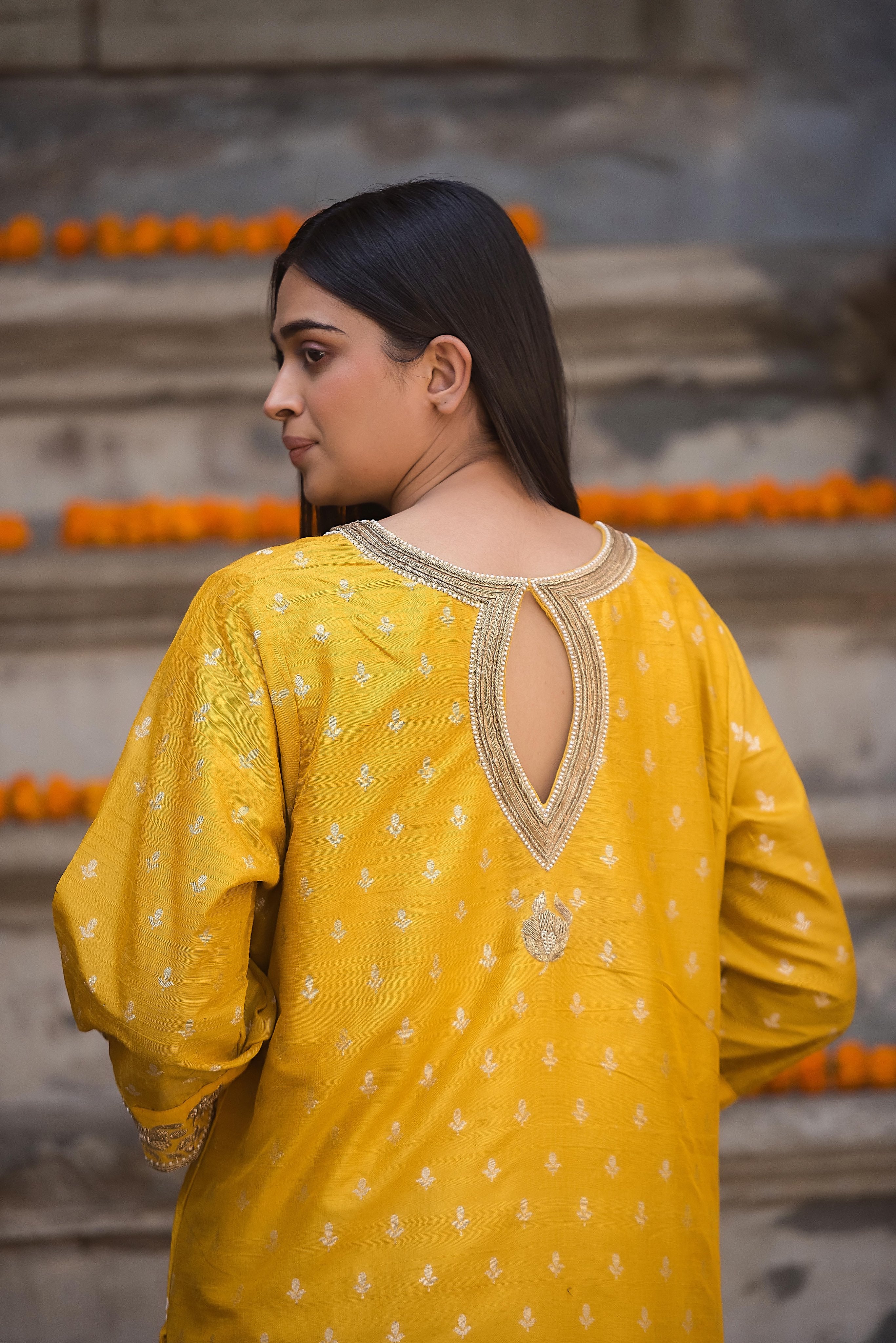 Yellow silk dhoti set | SP 009