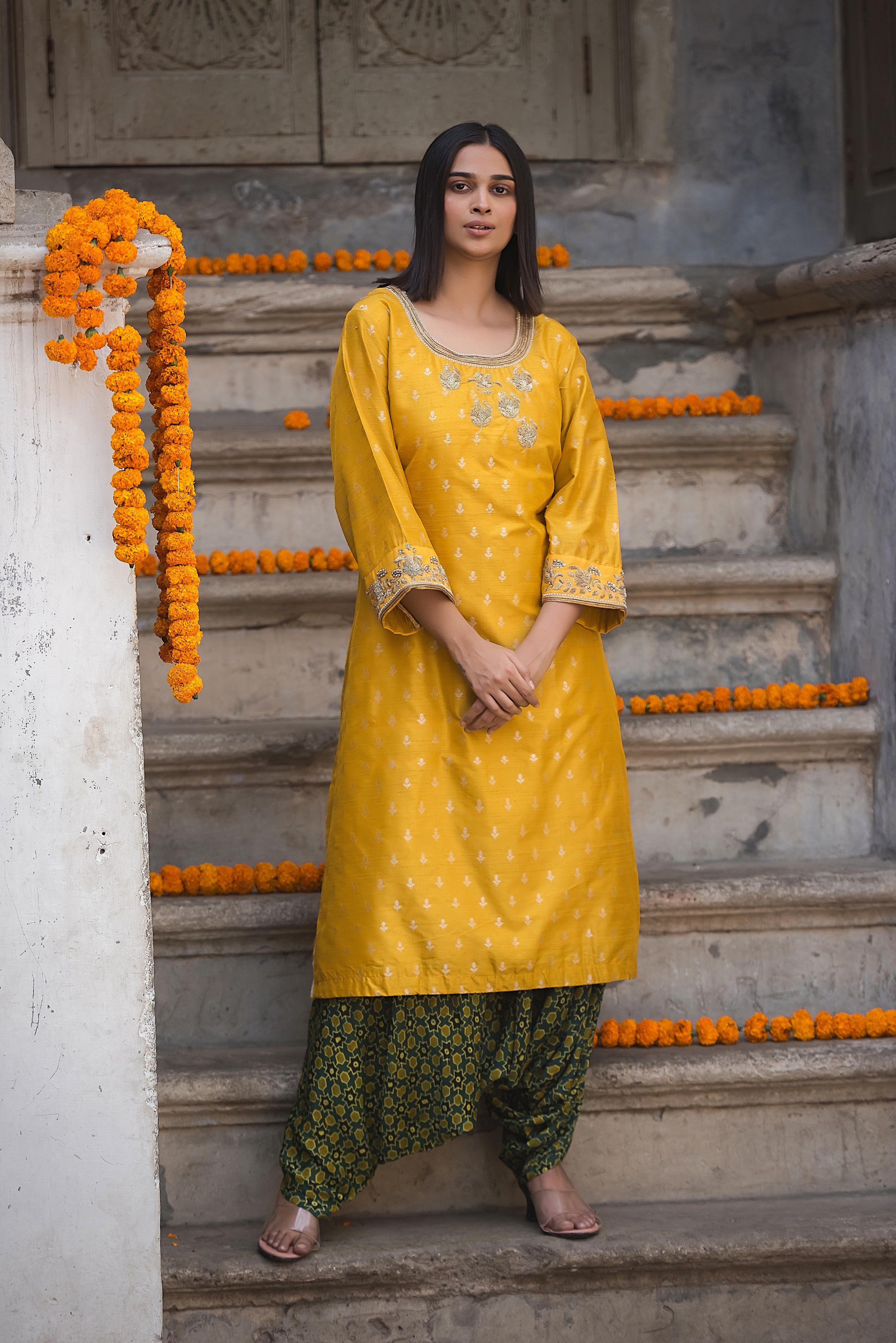 Yellow silk dhoti set | SP 009