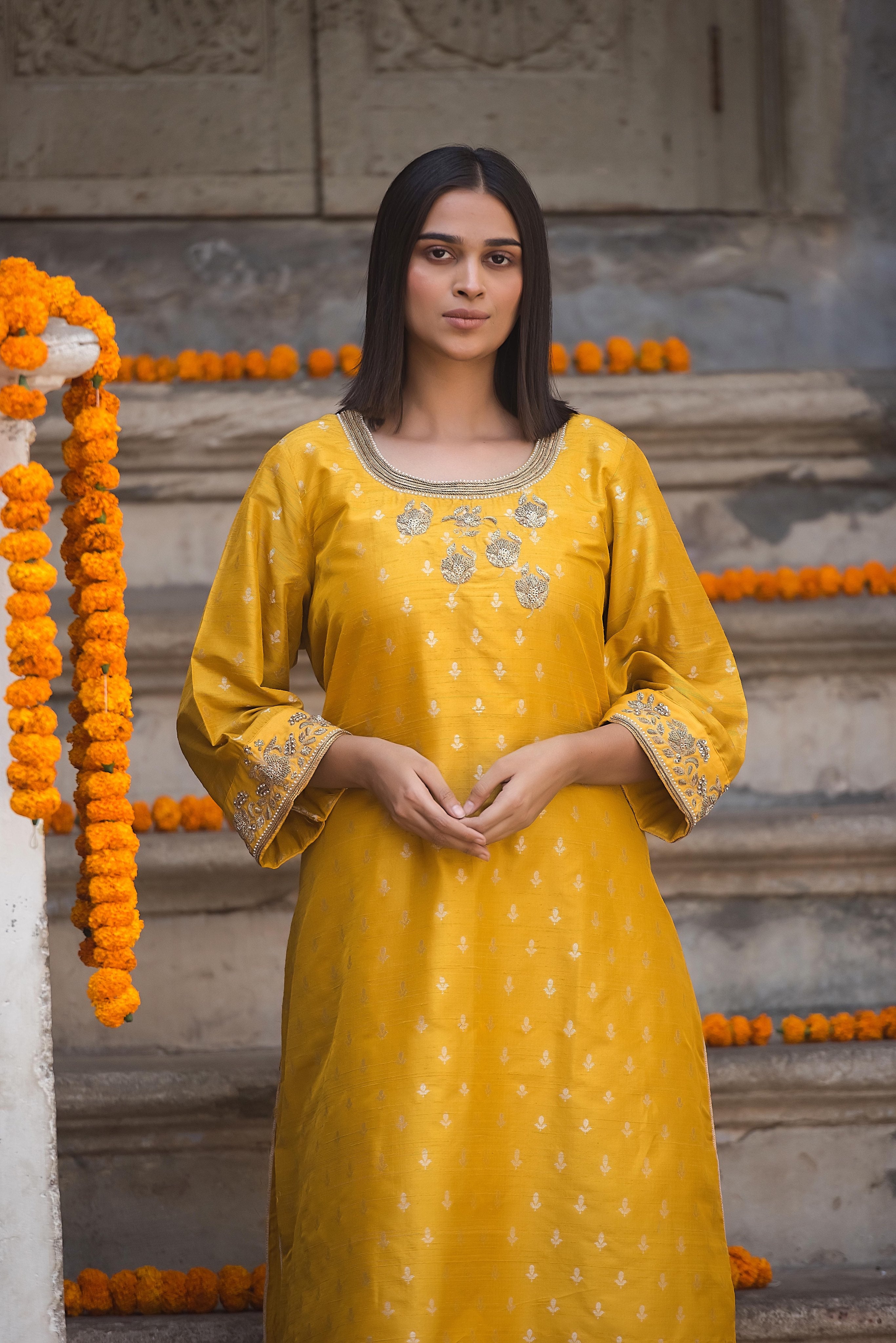 Yellow silk dhoti set | SP 009