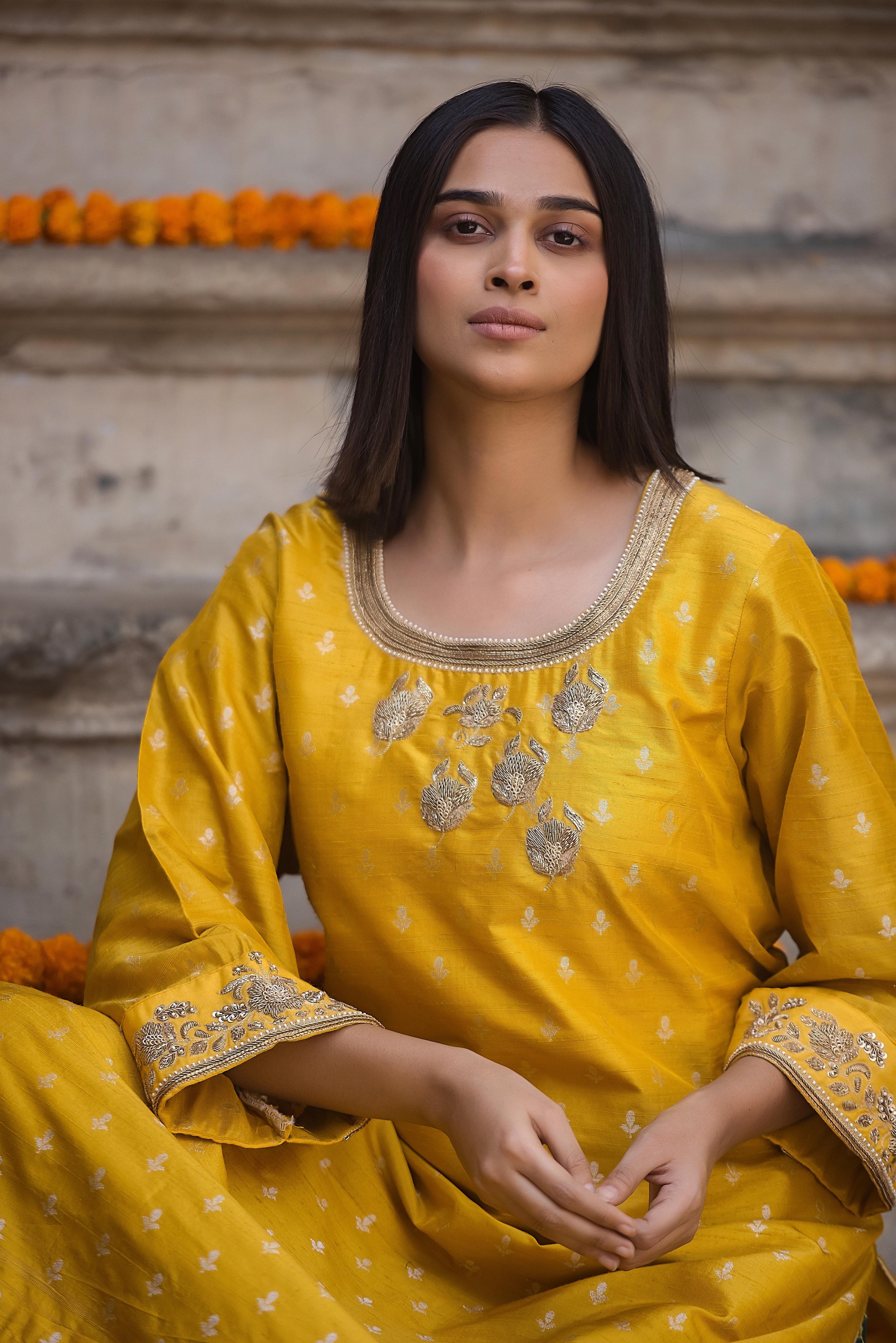 Yellow silk dhoti set | SP 009